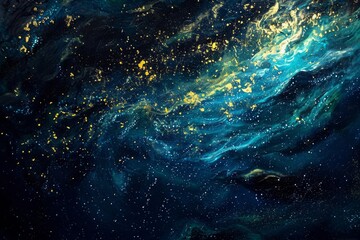 Wall Mural - a painting of a night sky with stars, the mystical allure of the ocean's abyss, filled with darkness