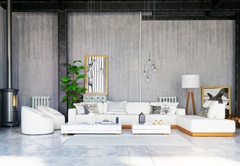 Canvas Print - modern loft living room interior.