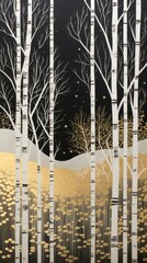 Poster - Gold and silver pands nature birch plant.