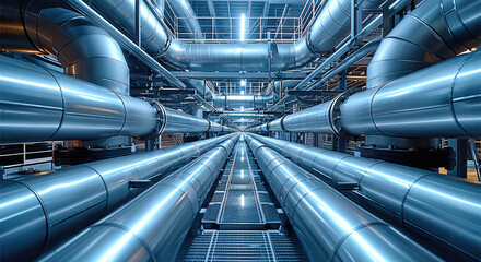 Fototapete - A technical background of the internal working of a modern building. pipe. Generative AI.