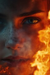 Wall Mural - Person Face Fire Background