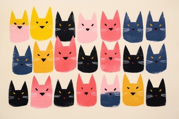 Sticker - Group of cats art pattern mammal.