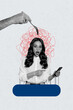 © deagreez - Vertical collage picture young attractive lady worker job drawing doodles mess mind influence smartphone fork eat hunger
