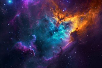 Wall Mural - This photo showcases a vibrant space filled with numerous stars illuminating the dark backdrop, Vibrant nebula with a quasar at its core, AI Generated