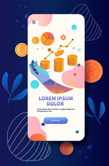 Poster - Mobile app interface financial chart coins hand colorful modern design cryptocurrency business concept