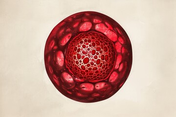 Poster - This close-up photograph captures a vibrant red substance against a clean white background, Vintage-style colored engraving of a red blood cell, AI Generated
