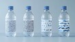 © IttikornP - Flatlay mockup of water bottle labels with creative generative AI patterns, set against a minimalist background