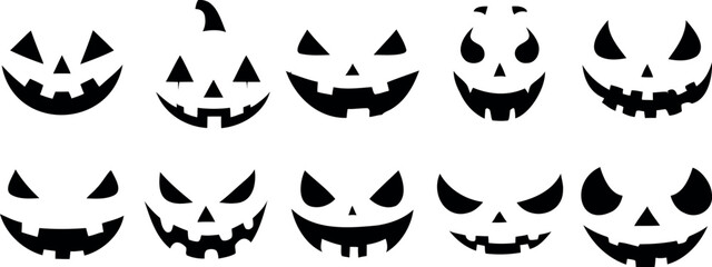 Wall Mural - halloween pumpkin jack o lantern face set