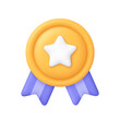 © Анна Тощева - Winner medal with star and ribbon. 3d vector icon. Cartoon minimal style. Premium quality, quality guarantee symbol.