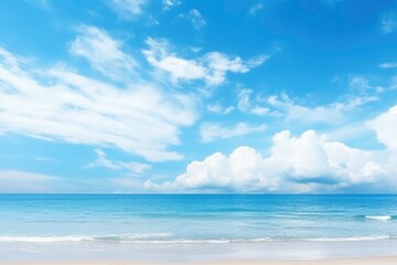 Panorama of clear sky background for summer vacation concept at ocean and summer sea water with sunlight of beautiful cloudy sky with generative ai