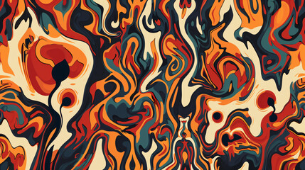 Aufkleber - Vintage color palette complements a groovy swirl pattern in this abstract background