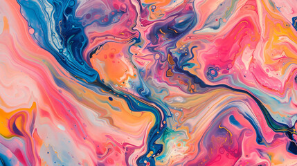 Fototapete - Abstract artwork with flowing acrylic paint mixing in a marble effect
