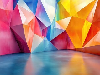 3D polygonal geometric shapes in vibrant colors, artistic abstract