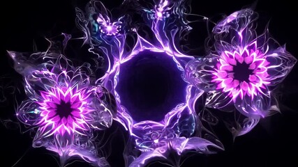 Poster - This Colorful abstract flowers bloom against a dark backdrop, showcasing vibrant hues.