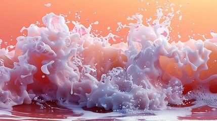 Poster - A pink and orange wave with white foam splashing over the top of it. Generative AI.
