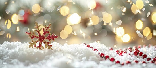 Fototapete - Festive Christmas greeting card featuring a snowy New Year symbol with snowflakes on a Noel themed background designed with ample copy space for your text