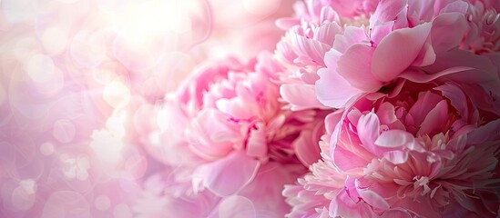 Fototapete - Stylish pink peony bouquet in close up view with a delicate floral pastel background ideal for a card concept or wallpaper with copy space image