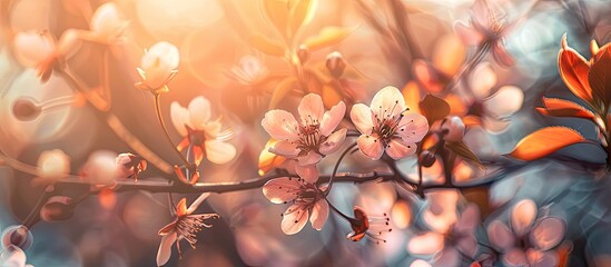 Poster - A striking close up photograph showcases lovely blossoms on a wild tree in natural lighting with a soft focus creating a dreamy backdrop ideal for a copy space image