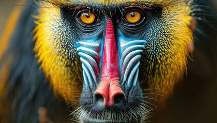 Sticker - Colorful Mandrill Portrait with Bright Eyes