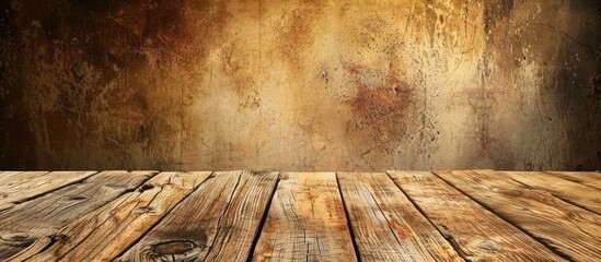 Poster - Wooden table background with abstract tablecloths provides copy space image