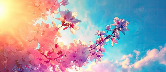 Poster - A serene copy space image featuring blooming flowers against a beautiful sky