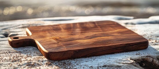 Leinwandbilder - Handcrafted wooden cutting board made from walnut with a clear copy space image