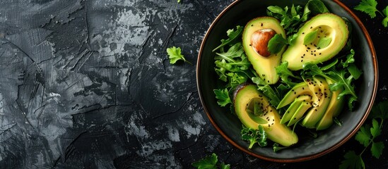 Aufkleber - Fresh green salad with avocado perfect for a healthy meal presentation and copy space image