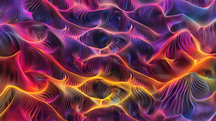 Poster - Organic shape with vibrant wavy lines on abstract background, evoking a dynamic and energetic feel