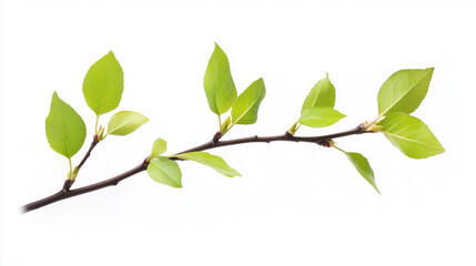 Lush Green Tree Branch with Leaves Isolated on White Background - High Quality 4K Stock Photo