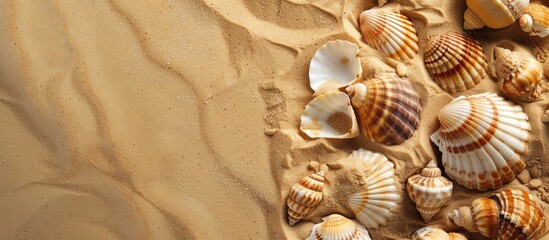 Aufkleber - Seashells and sand with copy space image