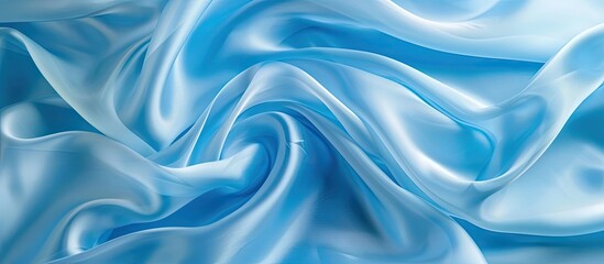 Aufkleber - Silk fabric with a blue nacre wave pattern creates an abstract texture on a horizontal background with ample copy space image