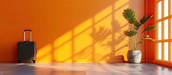 Poster - Suitcase placed next to a bright wall with copy space image