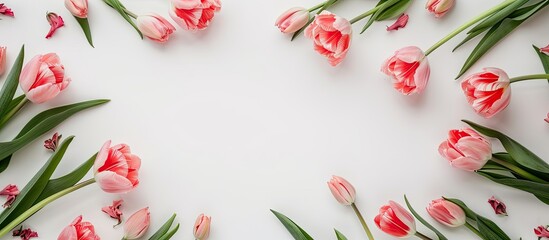 Aufkleber - Top view of a festive pink tulip arrangement on a white background with ample copy space for various occasions like birthdays Mother s Day Valentine s Women s Day or weddings