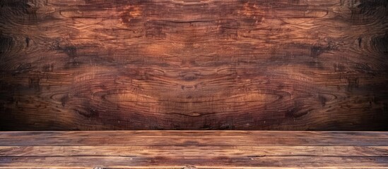 Canvas Print - Vintage teak desk displaying a real nature brown plywood texture with an old panel wood grain in the background offering a natural working resource design with a copy space image for decoration