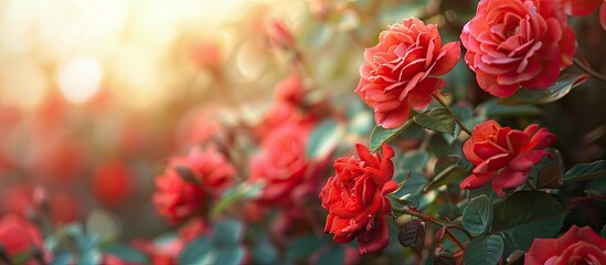 Poster - Vibrant red roses blooming beautifully in a copy space image