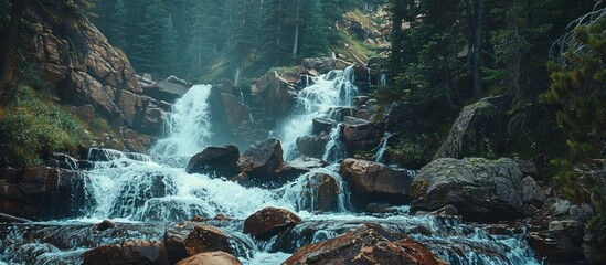 Aufkleber - Water cascading down a rocky mountain with a copy space image