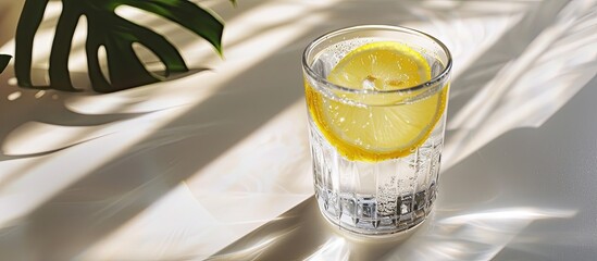 Leinwandbilder - Fresh glass of water with lemon on a bright background perfect for a copy space image
