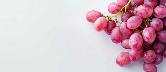 Poster - Pink grapes shown isolated on a white backdrop allowing space for additional text or images with a top down viewpoint in a flat lay style