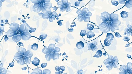 Naklejka na meble Seamless pattern of blue floral designs isolated on white background. Ideal for elegant and nature-inspired projects and textiles.