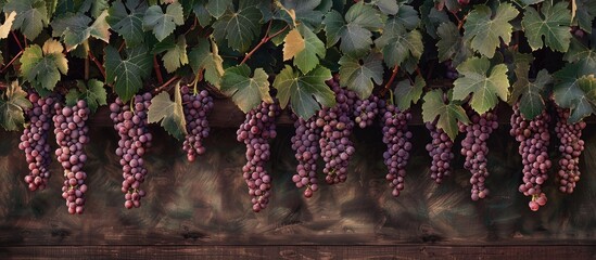 Aufkleber - Vibrant grape clusters hanging elegantly on a vineyard s trellis create a stunning composition for a stunning copy space image