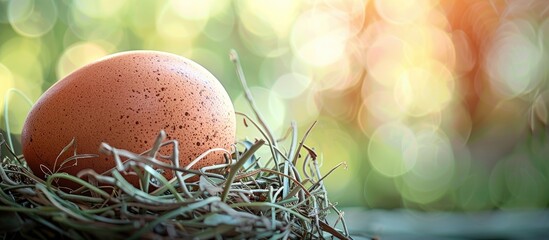 Poster - Easter themed background featuring an egg nestled in a nest creating a serene ambiance for text placement in the copy space image