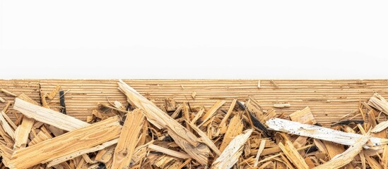 Aufkleber - Wood chip subfloor boards isolated on a white background with a space for an image. Creative banner. Copyspace image