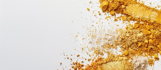 Poster - Golden highlighting powders displayed on a white backdrop with empty space for adding images. Creative banner. Copyspace image