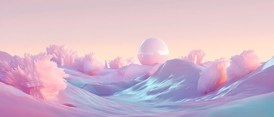 Wall Mural - Captivating surreal dreamscape with a retro vaporwave aesthetic featuring soft pastel tones abstract forms and a tranquil otherworldly atmosphere  A visually striking and conceptual digital art piece