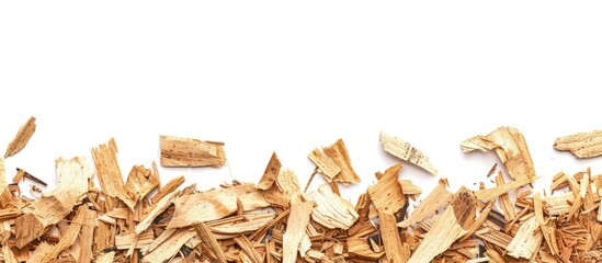 Aufkleber - Wood chip subfloor boards isolated on a white background with a space for an image. Creative banner. Copyspace image