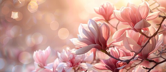 Leinwandbilder - Spring floral background with beautiful magnolia flowers a copy space image