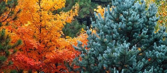 Wall Mural - Copy space image of Pine and Maple Trees