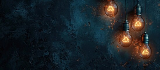 Poster - Light bulbs on a dark backdrop with empty copy space image
