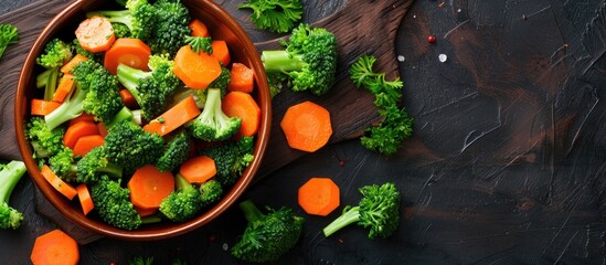 Poster - A homemade salad featuring fresh broccoli and carrots with a copy space image available