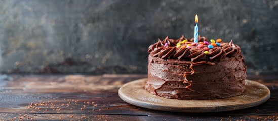 Poster - A homemade chocolate birthday cake with a copy space image of delicious frosting